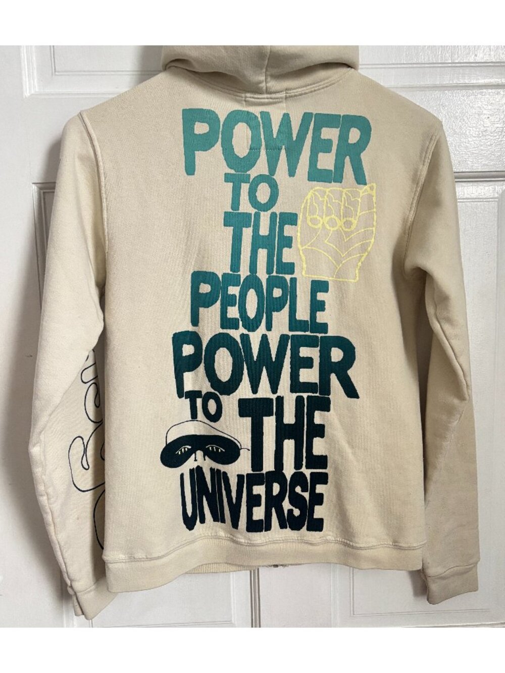 Free City Hoodie Power to The People The Universe RARE Cream Colorful Sz 1 Small